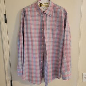 Peter Millar Red and Blue Plaid Cotton Dress Shirt